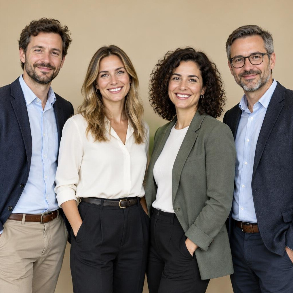 Group portrait of four professional colleagues standing together